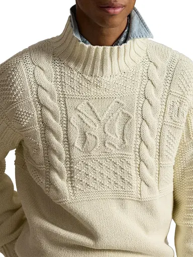 Polo Ralph Lauren Men's Yankees Mock Turtleneck Cotton Sweater - Antique Cream | Thumbnail 5 Polo Ralph Lauren Men's Yankees Mock Turtleneck Cotton Sweater - Antique Cream | Thumbnail 5