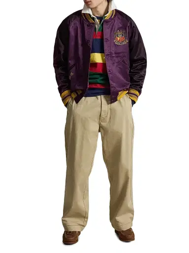 Polo Ralph Lauren Men's Embroidered Satin Bomber Jacket - Burgundy Rose Purple | Thumbnail 2 Polo Ralph Lauren Men's Embroidered Satin Bomber Jacket - Burgundy Rose Purple | Thumbnail 2
