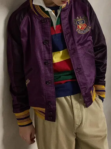 Polo Ralph Lauren Men's Embroidered Satin Bomber Jacket - Burgundy Rose Purple | Thumbnail 4 Polo Ralph Lauren Men's Embroidered Satin Bomber Jacket - Burgundy Rose Purple | Thumbnail 4