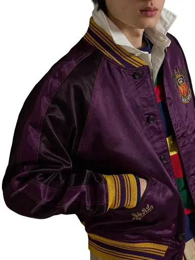 Polo Ralph Lauren Men's Embroidered Satin Bomber Jacket - Burgundy Rose Purple | Thumbnail 5 Polo Ralph Lauren Men's Embroidered Satin Bomber Jacket - Burgundy Rose Purple | Thumbnail 5