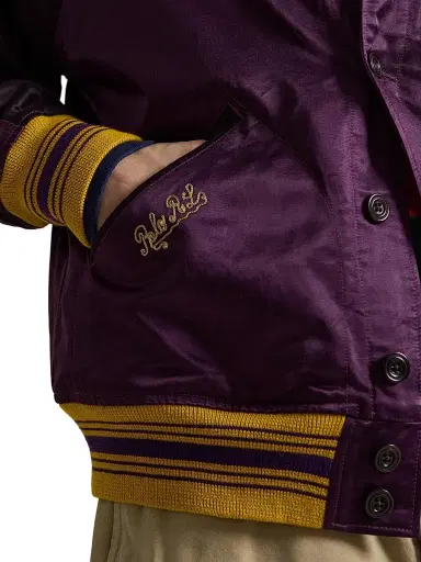 Polo Ralph Lauren Men's Embroidered Satin Bomber Jacket - Burgundy Rose Purple | Thumbnail 6 Polo Ralph Lauren Men's Embroidered Satin Bomber Jacket - Burgundy Rose Purple | Thumbnail 6