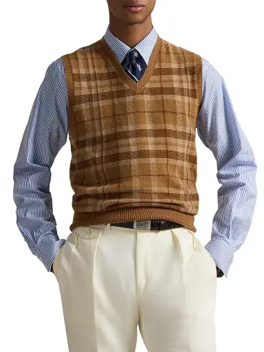 Polo Ralph Lauren Men's Plaid Cashmere Sweater Vest - Brown Combo | Thumbnail 3 Polo Ralph Lauren Men's Plaid Cashmere Sweater Vest - Brown Combo | Thumbnail 3