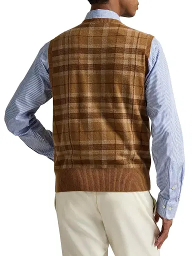 Polo Ralph Lauren Men's Plaid Cashmere Sweater Vest - Brown Combo | Thumbnail 4 Polo Ralph Lauren Men's Plaid Cashmere Sweater Vest - Brown Combo | Thumbnail 4