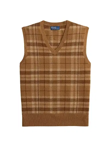 Polo Ralph Lauren Men's Plaid Cashmere Sweater Vest - Brown Combo | Thumbnail 1 Polo Ralph Lauren Men's Plaid Cashmere Sweater Vest - Brown Combo | Thumbnail 1
