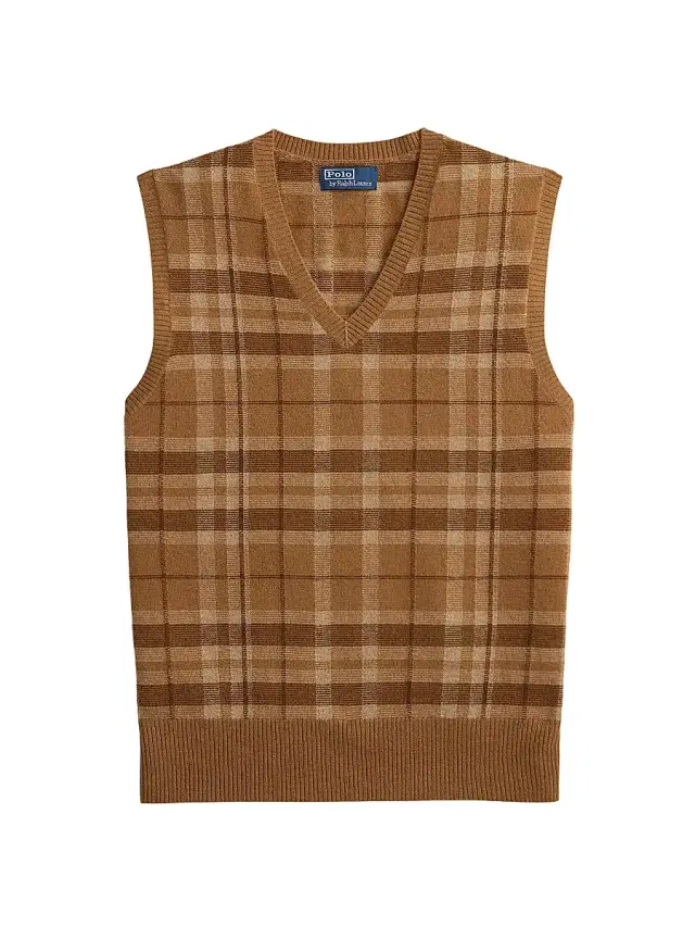 Polo Ralph Lauren Men's Plaid Cashmere Sweater Vest - Brown Combo