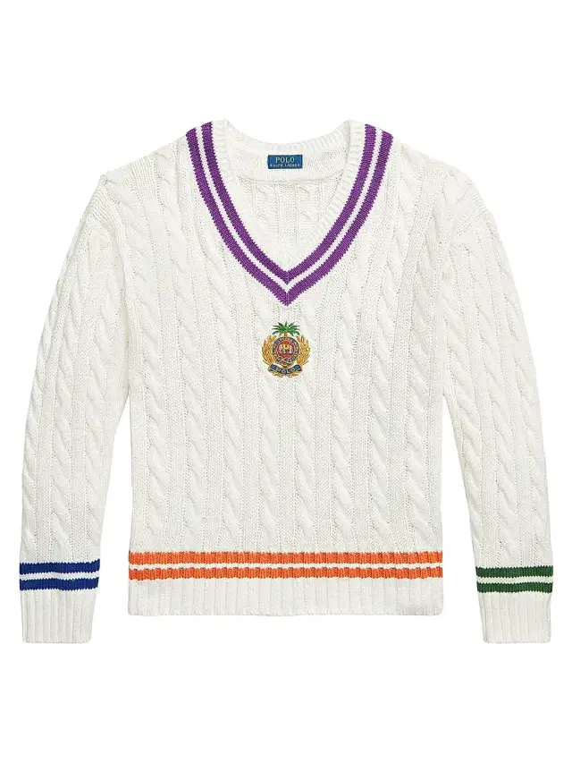 Polo Ralph Lauren Men's Cable-Knit V-Neck Sweater - Cream Combo