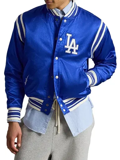 Polo Ralph Lauren Men's Dodgers Satin Woven Bomber Jacket - Rugby Royal | Thumbnail 3 Polo Ralph Lauren Men's Dodgers Satin Woven Bomber Jacket - Rugby Royal | Thumbnail 3