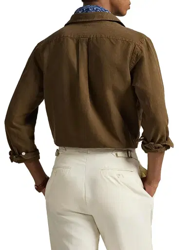 Polo Ralph Lauren Men's Linen-Silk Canvas Utility Shirt - Chestnut | Thumbnail 4 Polo Ralph Lauren Men's Linen-Silk Canvas Utility Shirt - Chestnut | Thumbnail 4
