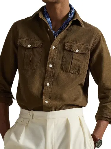 Polo Ralph Lauren Men's Linen-Silk Canvas Utility Shirt - Chestnut | Thumbnail 5 Polo Ralph Lauren Men's Linen-Silk Canvas Utility Shirt - Chestnut | Thumbnail 5