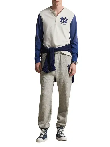 Polo Ralph Lauren Men's Yankees Long-Sleeve Henley T-Shirt - Soho Heather Annapolis Blue | Thumbnail 2 Polo Ralph Lauren Men's Yankees Long-Sleeve Henley T-Shirt - Soho Heather Annapolis Blue | Thumbnail 2