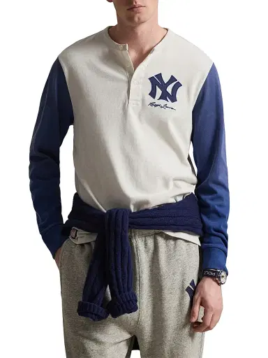 Polo Ralph Lauren Men's Yankees Long-Sleeve Henley T-Shirt - Soho Heather Annapolis Blue | Thumbnail 3 Polo Ralph Lauren Men's Yankees Long-Sleeve Henley T-Shirt - Soho Heather Annapolis Blue | Thumbnail 3