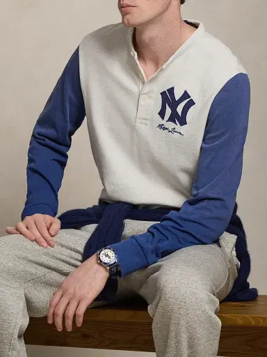 Polo Ralph Lauren Men's Yankees Long-Sleeve Henley T-Shirt - Soho Heather Annapolis Blue | Thumbnail 6 Polo Ralph Lauren Men's Yankees Long-Sleeve Henley T-Shirt - Soho Heather Annapolis Blue | Thumbnail 6