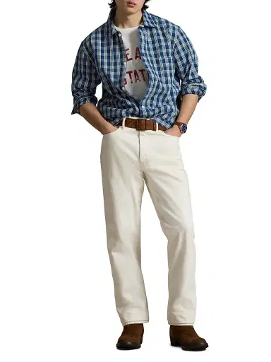 Polo Ralph Lauren Men's Plaid Cotton Overshirt - Indigo Cream | Thumbnail 2 Polo Ralph Lauren Men's Plaid Cotton Overshirt - Indigo Cream | Thumbnail 2