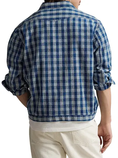 Polo Ralph Lauren Men's Plaid Cotton Overshirt - Indigo Cream | Thumbnail 4 Polo Ralph Lauren Men's Plaid Cotton Overshirt - Indigo Cream | Thumbnail 4
