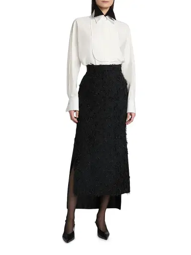 Lanvin Women's Metallic Fringed Wool-Blend Midi-Skirt - Black | Thumbnail 2