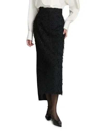 Lanvin Women's Metallic Fringed Wool-Blend Midi-Skirt - Black | Thumbnail 3