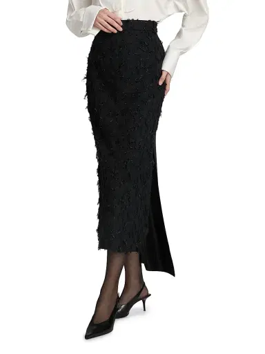 Lanvin Women's Metallic Fringed Wool-Blend Midi-Skirt - Black | Thumbnail 4