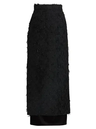 Lanvin Women's Metallic Fringed Wool-Blend Midi-Skirt - Black | Thumbnail 1