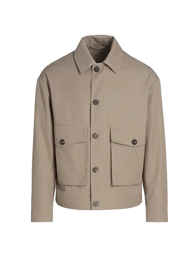 Men's Cotton-Blend Twill Collared Jacket - Grey
