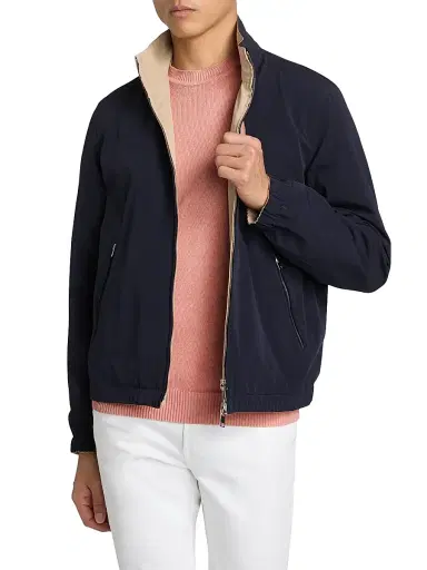 Saks Fifth Avenue Men's Linen-Blend Reversible Jacket - Navy Oyster - Size Medium | Thumbnail 6