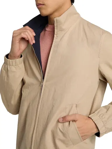 Saks Fifth Avenue Men's Linen-Blend Reversible Jacket - Navy Oyster - Size Medium | Thumbnail 7