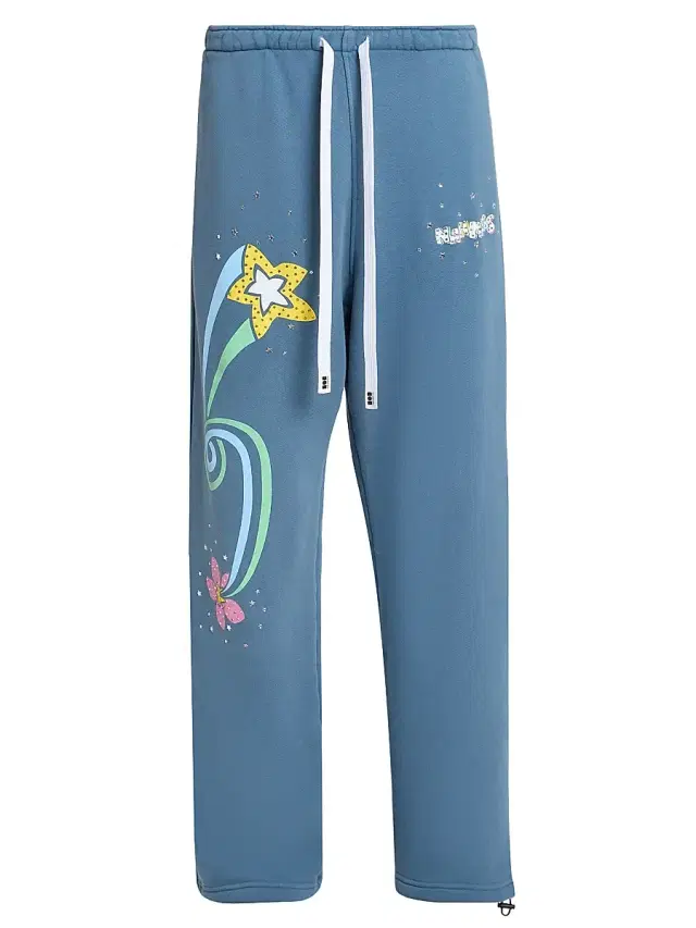 Men's Daydreaming Flower Trip Wide-Leg Sweatpants - Steel Blue