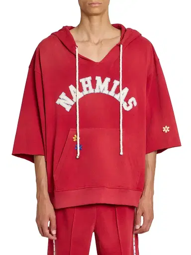Nahmias Men's Daydreaming Cotton Cut-Off Hoodie - Ruby - Size XL | Thumbnail 3