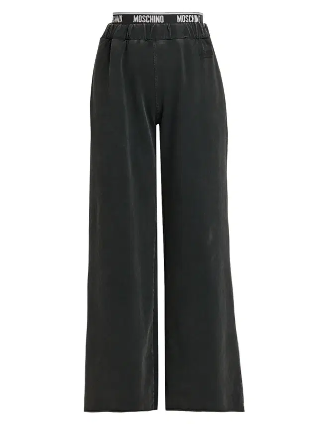 Women's Stretch-Cotton Fleece Wide-Leg Pants - Black