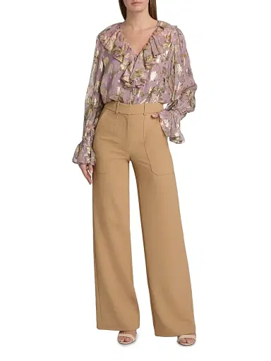 Kobi Halperin Women's Leia Metallic Floral Jacquard Ruffle Blouse | Thumbnail 2 Kobi Halperin Women's Leia Metallic Floral Jacquard Ruffle Blouse | Thumbnail 2