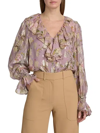 Kobi Halperin Women's Leia Metallic Floral Jacquard Ruffle Blouse | Thumbnail 3 Kobi Halperin Women's Leia Metallic Floral Jacquard Ruffle Blouse | Thumbnail 3