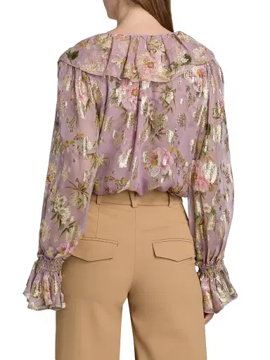 Kobi Halperin Women's Leia Metallic Floral Jacquard Ruffle Blouse | Thumbnail 5 Kobi Halperin Women's Leia Metallic Floral Jacquard Ruffle Blouse | Thumbnail 5