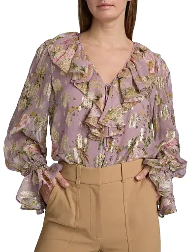 Kobi Halperin Women's Leia Metallic Floral Jacquard Ruffle Blouse | Thumbnail 6 Kobi Halperin Women's Leia Metallic Floral Jacquard Ruffle Blouse | Thumbnail 6