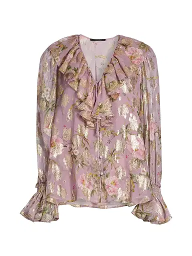 Kobi Halperin Women's Leia Metallic Floral Jacquard Ruffle Blouse | Thumbnail 1 Kobi Halperin Women's Leia Metallic Floral Jacquard Ruffle Blouse | Thumbnail 1
