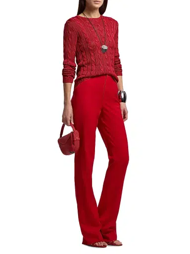 Ralph Lauren Collection Women's Wrigley Crease-Front Wool-Blend Pants - Bright Red | Thumbnail 2