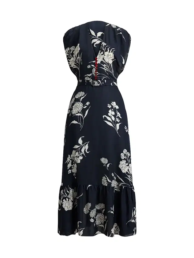 Ralph Lauren Collection Women's Damian Floral Satin Day Midi-Dress - Black Cream