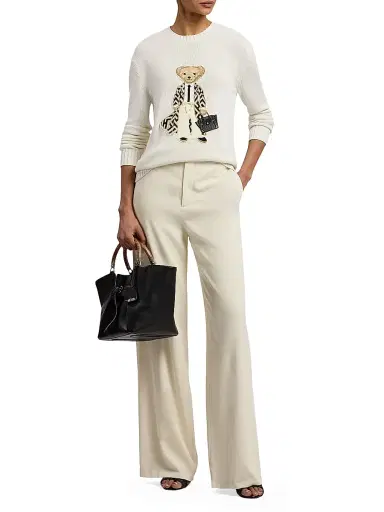 Ralph Lauren Collection Women's Polo Bear Silk Crewneck Sweater - White - Size XS | Thumbnail 2