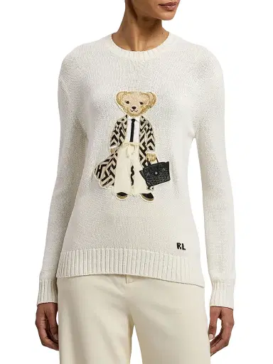 Ralph Lauren Collection Women's Polo Bear Silk Crewneck Sweater - White - Size XS | Thumbnail 3