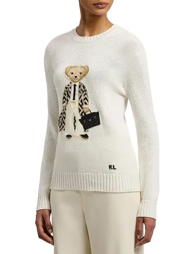 Ralph Lauren Collection Women's Polo Bear Silk Crewneck Sweater - White - Size XS | Thumbnail 4