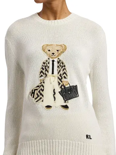 Ralph Lauren Collection Women's Polo Bear Silk Crewneck Sweater - White - Size XS | Thumbnail 6
