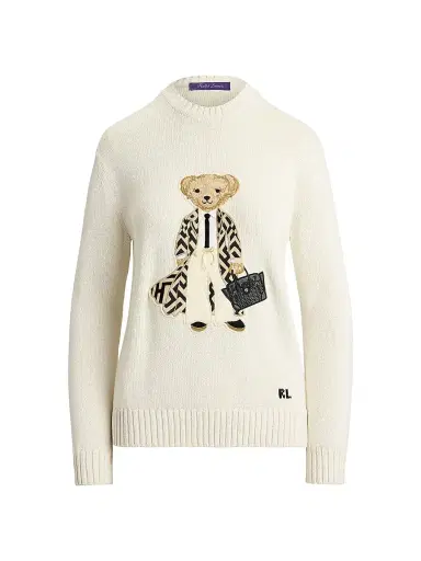 Ralph Lauren Collection Women's Polo Bear Silk Crewneck Sweater - White - Size XS | Thumbnail 1