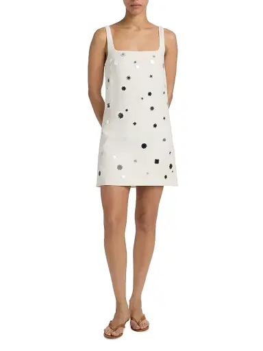 TANYA TAYLOR Women's Barton Mirror Embellished Linen-Blend Minidress - Cream - Size 10 | Thumbnail 2 TANYA TAYLOR Women's Barton Mirror Embellished Linen-Blend Minidress - Cream - Size 10 | Thumbnail 2