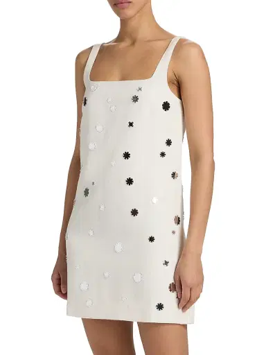 TANYA TAYLOR Women's Barton Mirror Embellished Linen-Blend Minidress - Cream - Size 10 | Thumbnail 3 TANYA TAYLOR Women's Barton Mirror Embellished Linen-Blend Minidress - Cream - Size 10 | Thumbnail 3