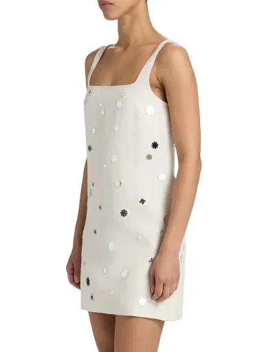 TANYA TAYLOR Women's Barton Mirror Embellished Linen-Blend Minidress - Cream - Size 10 | Thumbnail 4 TANYA TAYLOR Women's Barton Mirror Embellished Linen-Blend Minidress - Cream - Size 10 | Thumbnail 4