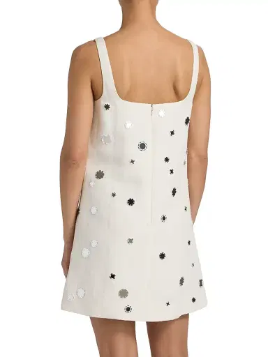 TANYA TAYLOR Women's Barton Mirror Embellished Linen-Blend Minidress - Cream - Size 10 | Thumbnail 5 TANYA TAYLOR Women's Barton Mirror Embellished Linen-Blend Minidress - Cream - Size 10 | Thumbnail 5