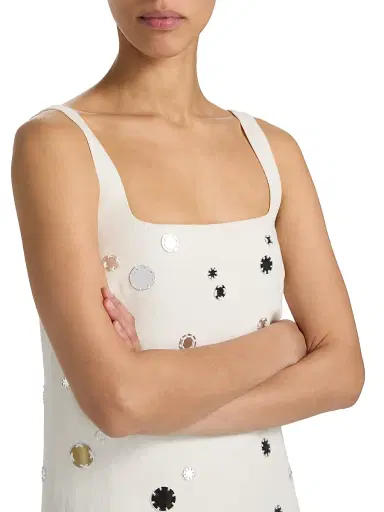 TANYA TAYLOR Women's Barton Mirror Embellished Linen-Blend Minidress - Cream - Size 10 | Thumbnail 6 TANYA TAYLOR Women's Barton Mirror Embellished Linen-Blend Minidress - Cream - Size 10 | Thumbnail 6