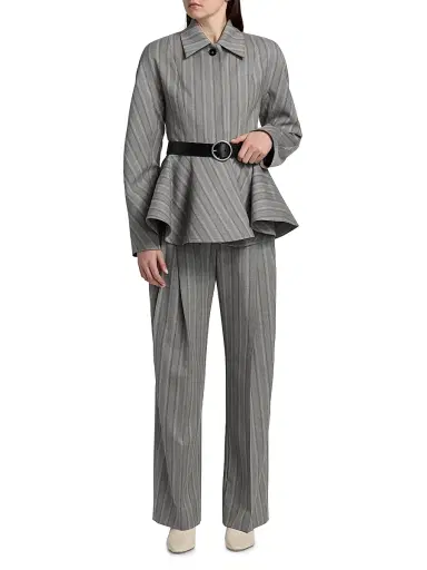 Stella McCartney Women's Stripe Wool Straight Trousers - Grey Melange - Size 8 | Thumbnail 2