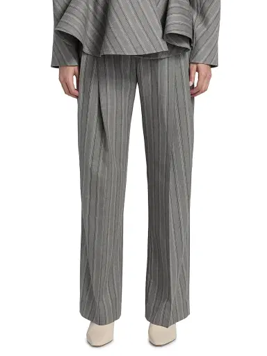Stella McCartney Women's Stripe Wool Straight Trousers - Grey Melange - Size 8 | Thumbnail 3