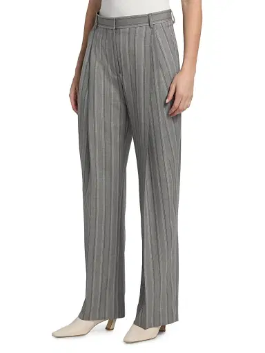 Stella McCartney Women's Stripe Wool Straight Trousers - Grey Melange - Size 8 | Thumbnail 4