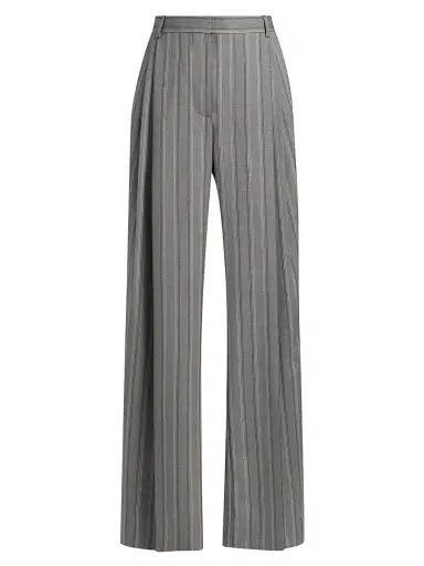 Stella McCartney Women's Stripe Wool Straight Trousers - Grey Melange - Size 8 | Thumbnail 1
