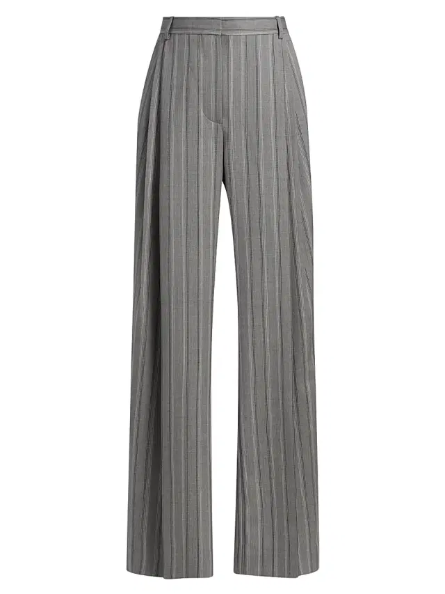 Women's Stripe Wool Straight Trousers - Grey Melange